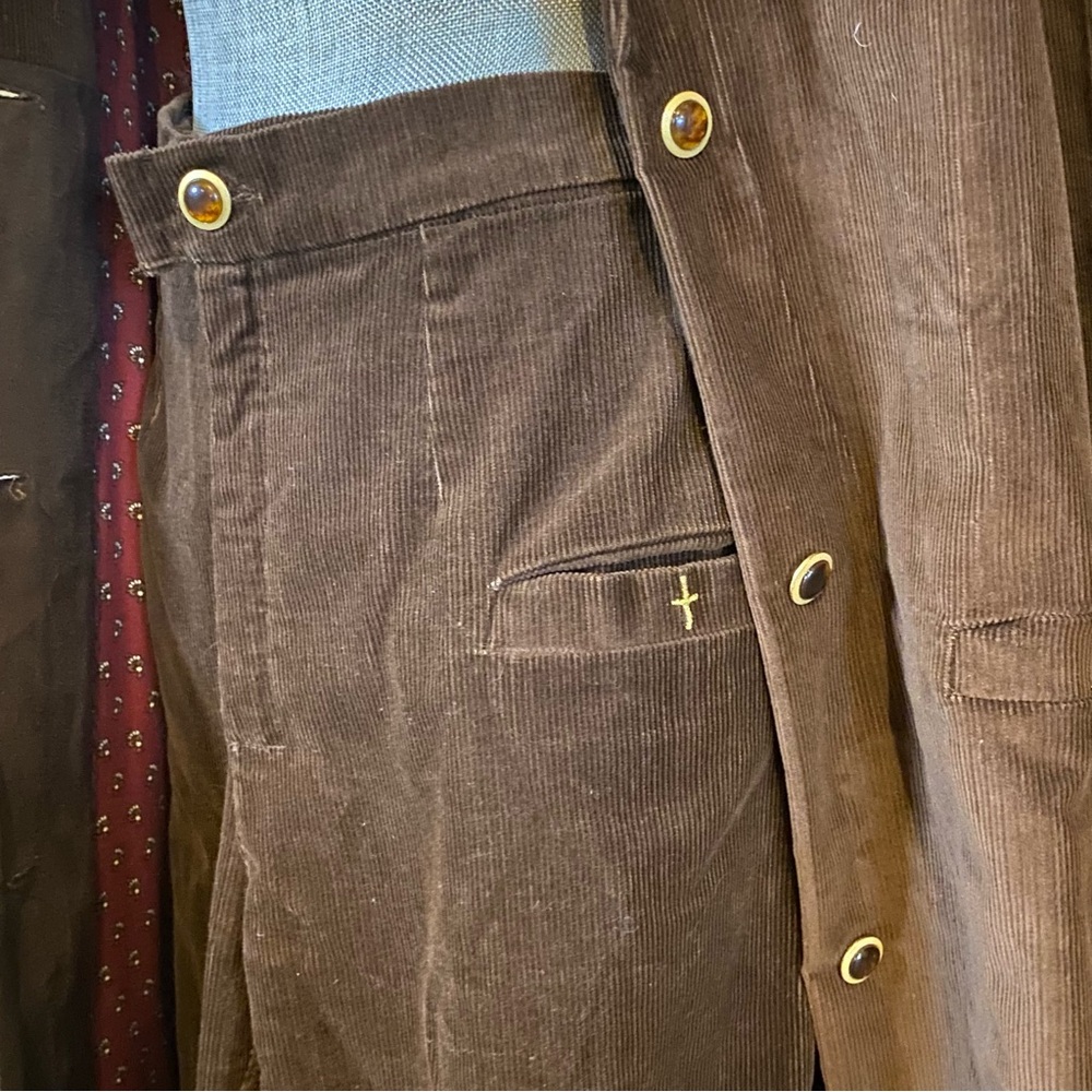 1985 2 piece corduroy suit with gold cross